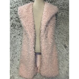 Me Jane Pink Mid Length Fuzzy Faux Fur Open Sweater Jacket Sleeveless XS‎